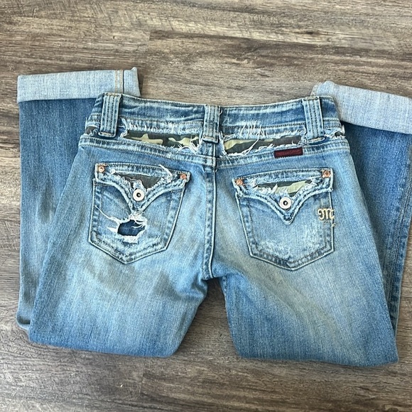 Y2K Vintage Miss Me Camo Flap Pocket Crystal Windsor Blue Jeans Size 26 🔲 - Picture 1 of 9